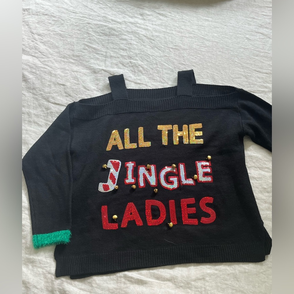 Women’s “All the Jingle Ladies” Cold Shoulder Christmas Holiday Sweater